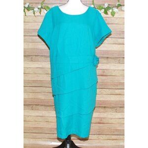Shelby & Palmer Women's Green Shift Dress Size 24W Short Sleeve Career Wedding